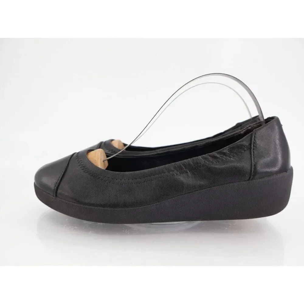 Fitflop Women F-Pop Ballet Flat Size 5 Slip On Toning Ballet Shoe Black Leather